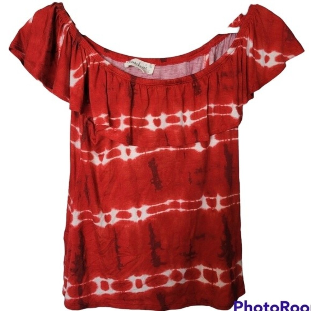 Cloud Chaser Coastal Boho Hippie Tie Dye Batik Red White Off Cold Shoulder Top S